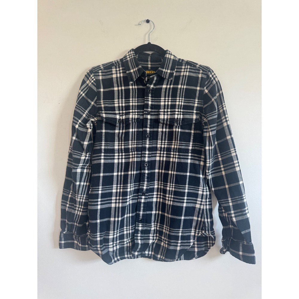 Ralph Lauren Rugby Womens Black White Plaid Flannel Button Down Shirt Size 2